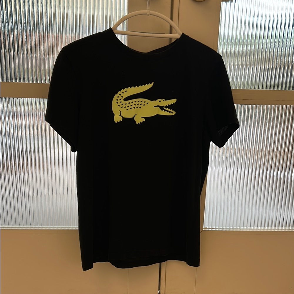Lacoste Sport Black Tee with Neon Yellow Logo